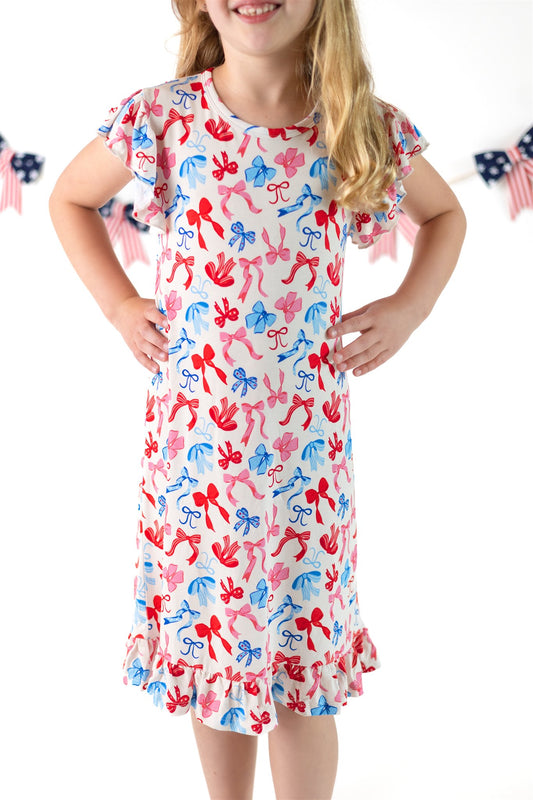 Red, White, & Blue Nightgown | Patriotic Bows Girls Bamboo Nightgown