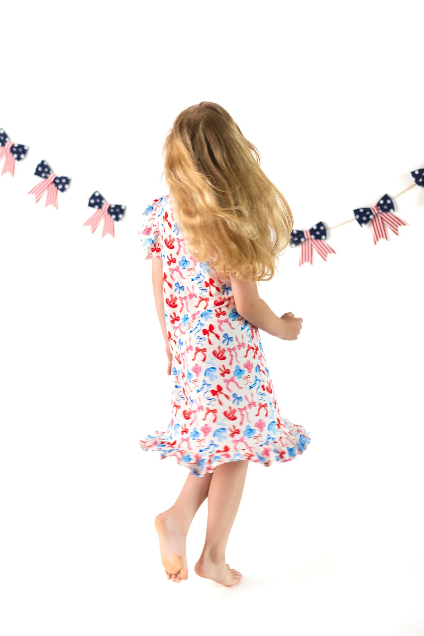 Red, White, & Blue Nightgown | Patriotic Bows Girls Bamboo Nightgown