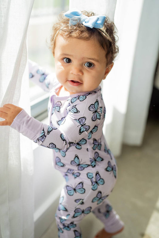 Purple Butterflies Zippy | Convertible Bamboo Zip-Up Romper PJ π¦π