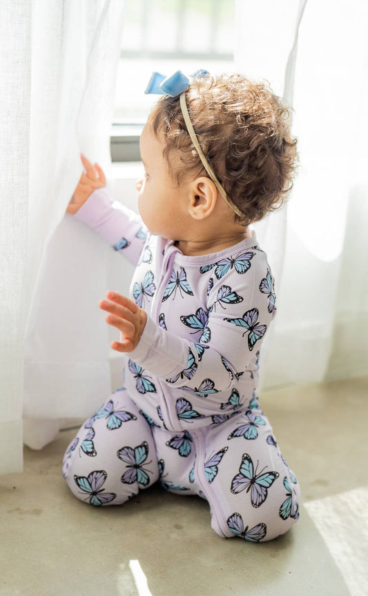 Purple Butterflies Zippy | Convertible Bamboo Zip-Up Romper PJ π¦π