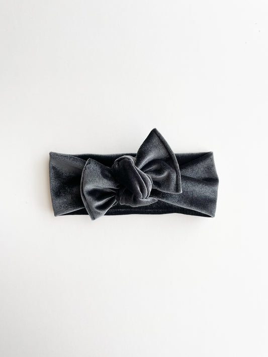 Charcoal Gray Velvet Tie On Headwrap