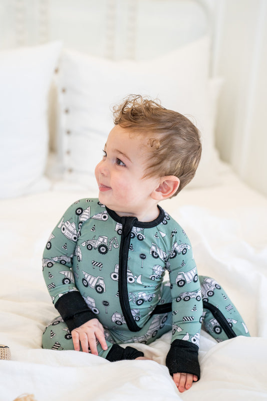 Construction Zippy Onesie | Boys Bamboo Convertible Romper
